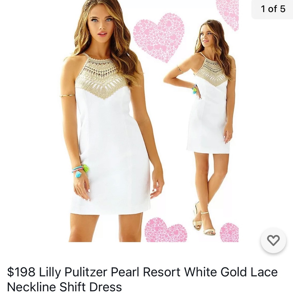 Lilly Pulitzer White and Gold Lace Neckline Dress
